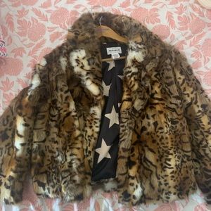 Leopard print faux fur jacket